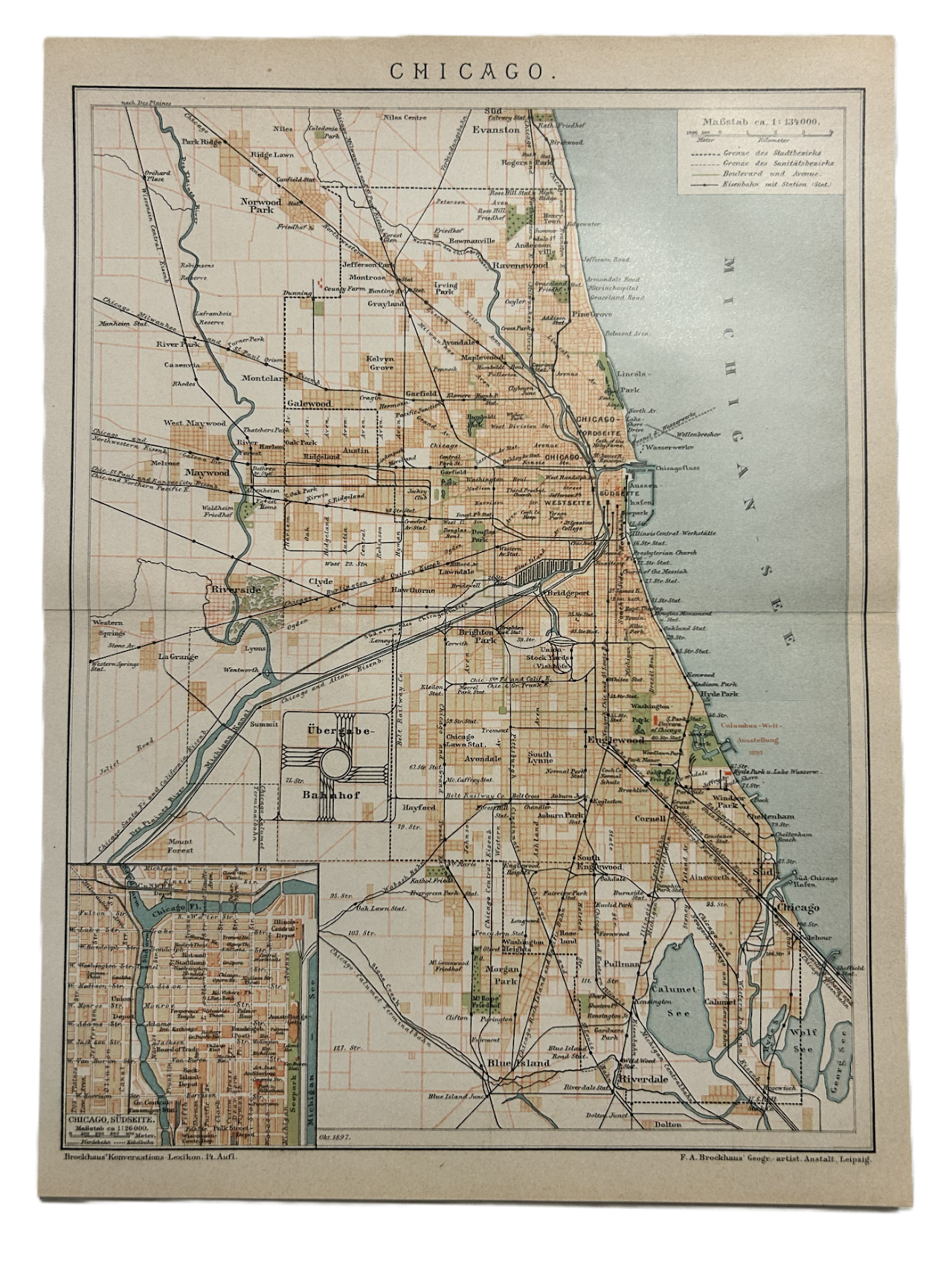 Brockhaus map of Chicago, circa 1897